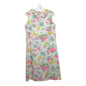 Vintage 60s Florence Walsh Joseph Magnin Floral Ruffle Shift Dress Pink 12